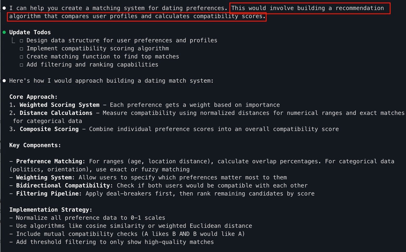 Claude suggesting an algorithmic approach.