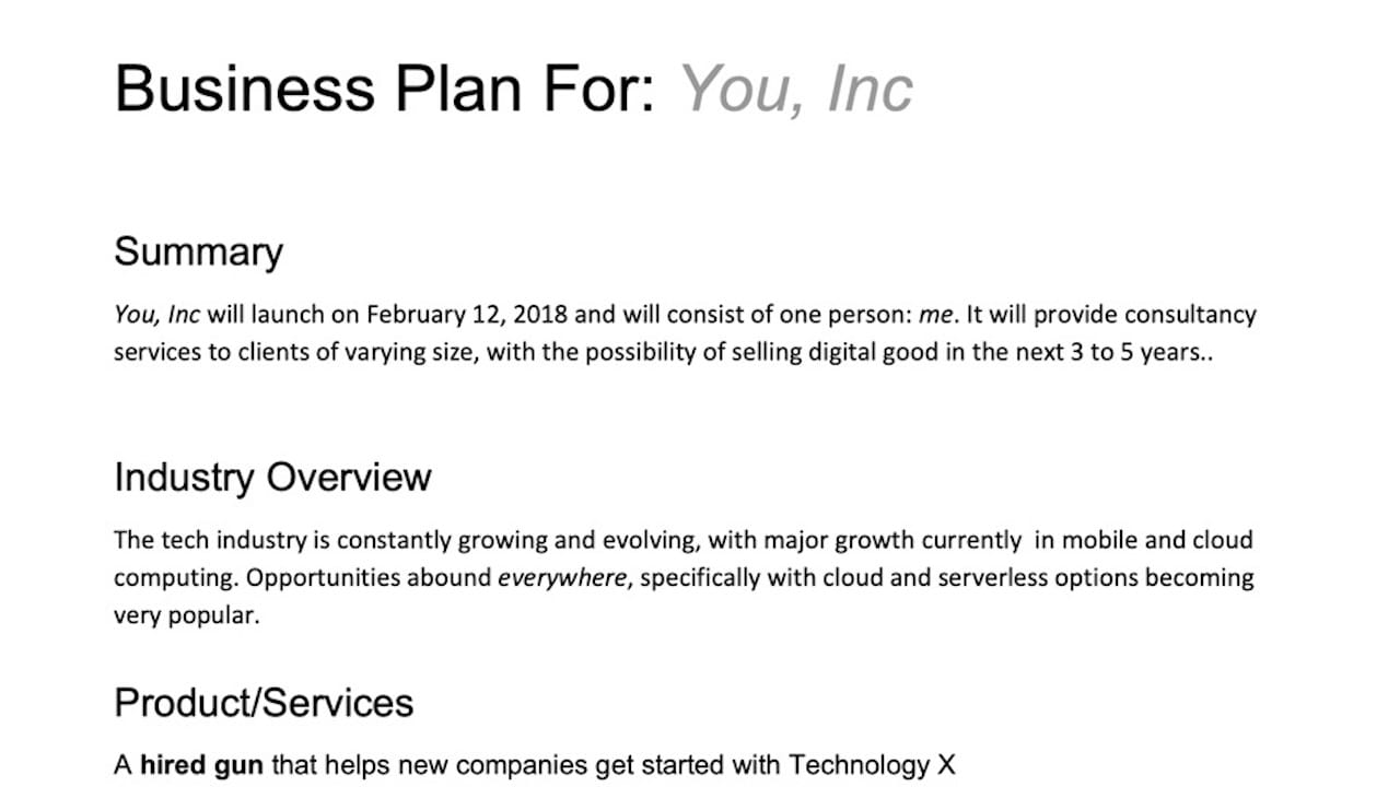 Exercise: Business Plan